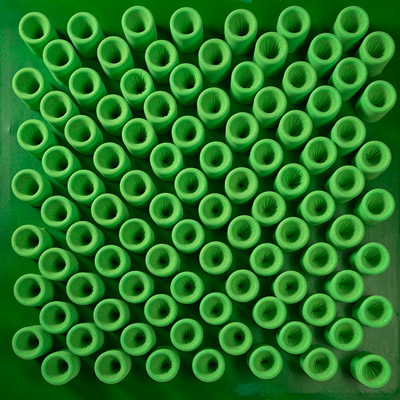 <b>Actual Infinity - Green</b>, 2010<br>Nylon fabric on canvas<br>100 x 100 cm - 39.4 x 39.4 in.