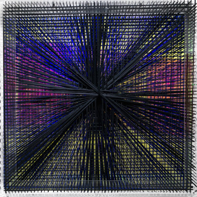 <b>Black Catastrophic Bifurcation</b>, 2000<br>Nylon fabric on plexiglass<br>180 x 180 cm - 70.9 x 70.9 in.