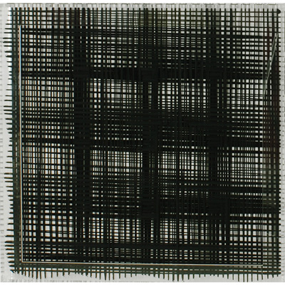 <b>Biforcazione catastrofica</b>, 1999<br>tessuto nylon su teca in plexiglas<br>90 x 90 x 9 cm