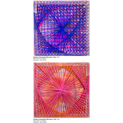 <b>Rainbow Catastrophic Bifurcation - Blue</b>, 1998<br>Nylon fabric on plexiglass<br>90 x 90 cm - 35.4 x 35.4 in.<br>on view at IA&A at Hillyer<br><br><b>Rainbow Catastrophic Bifurcation - Pink</b>, 1998<br>Nylon fabric on plexiglass<br>90 x 90 cm - 35.4 x 35.4 in.<br>on view at IA&A at Hillyer