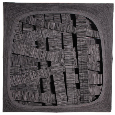 <b>Flamed Abstract Diagram</b>, 1980<br>Nylon fabric on wood<br>100 x 100 cm - 39.4 x 39.4 in.<br>on view at IA&A at Hillyer