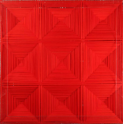 <b>Perfect Bifurcation - Red</b>, 1998<br>Nylon fabric on plexiglass<br>90 x 90 cm - 35.4 x 35.4 in.