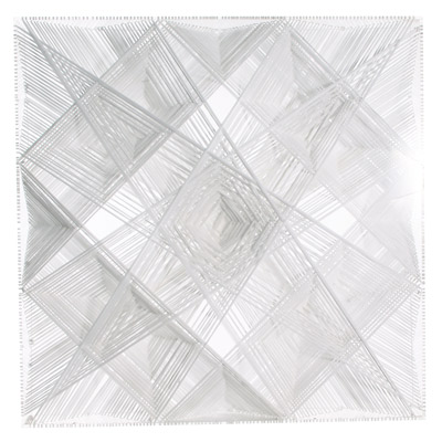 <b>White Catastrophic Bifurcation</b>, 2010<br>Nylon fabric on plexiglass<br>90 x 90 cm - 35.4 x 35.4 in.