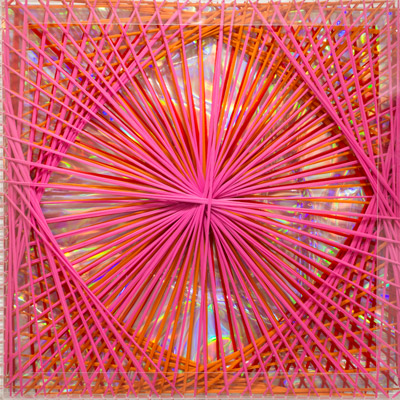 <b>Rainbow Catastrophic Bifurcation - Pink</b>, 1998<br>Nylon fabric on plexiglass<br>90 x 90 cm - 35.4 x 35.4 in.