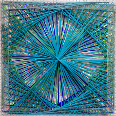 <b>Rainbow Catastrophic Bifurcation - Turquoise</b>, 1998<br>Nylon fabric on plexiglass<br>90 x 90 cm - 35.4 x 35.4 in.
