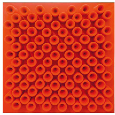<b>Actual Infinity (Red)</b>, 2009<br>Nylon fabric on canvas<br>100 x 100 cm - 39.4 x 39.4 in.